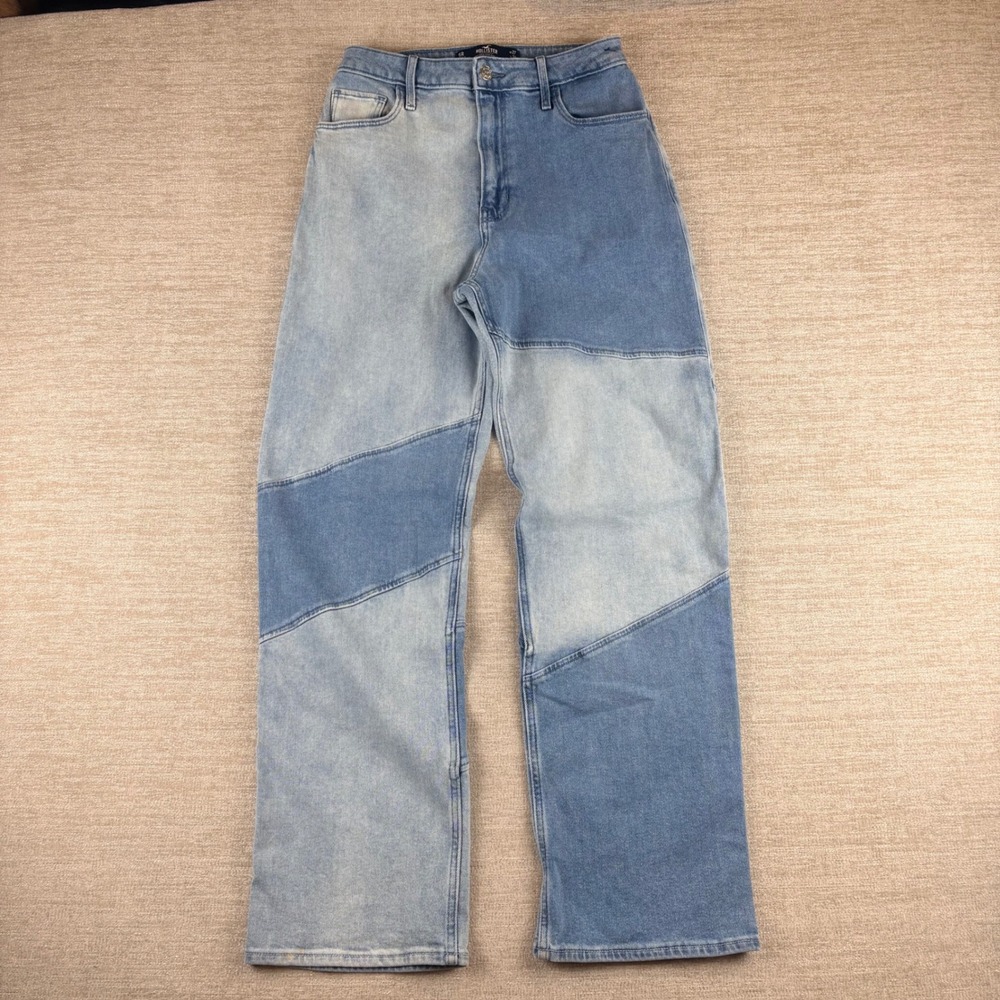 Hollister Ultra High-Rise Dad Jean Womens 5R W27 Blue Patchwork EUC Y2K 90s Boho